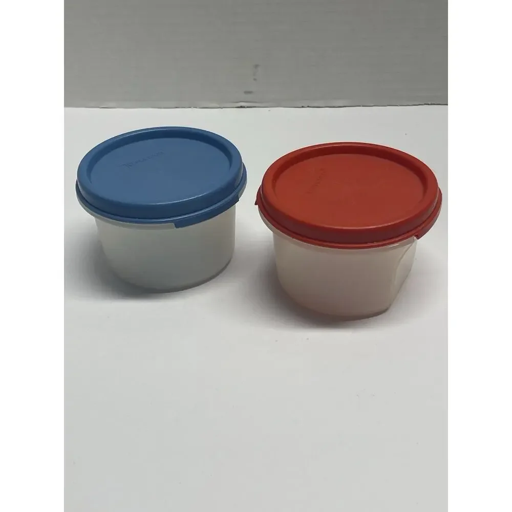 Tupperware Modular Mates Round #1 Set of 2 Containers #1605 Blue Red Seals #1607